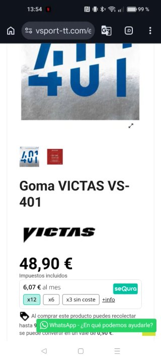 Goma Tenis de mesa Victas VS>401 1.5mm negra