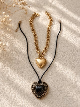 Set 2 Collane Vintage Cuore Oro Nero