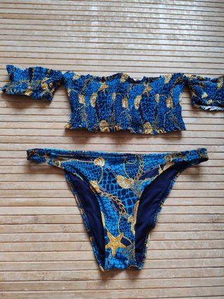 Bikini Undiz Talla M(Top) S (Bragas) Azul y Dorado