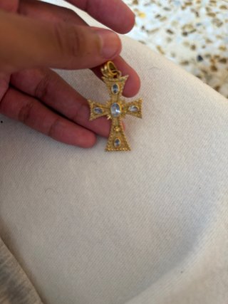 Colgante Cruz Oro con Piedras Azules