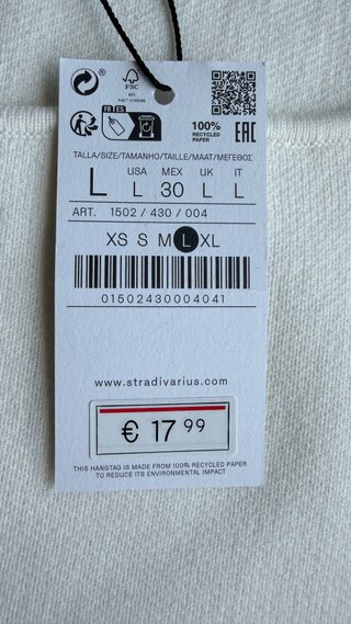 Top “Stradivarius” Blanco Cuello Cuadrado Talla L