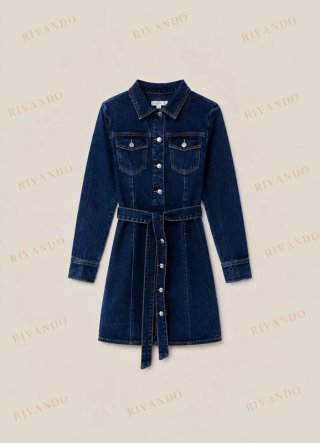 Vestito di jeans donna blue denim con cintura