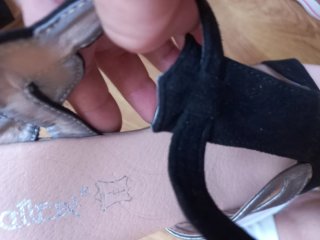 Sandalias de Piel Tacón Negro y Plata