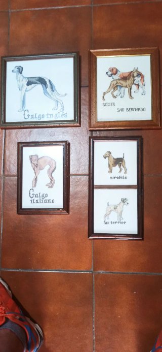 4 Cuadros Perros Bordados