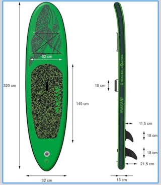 Tabla Paddle Surf Verde con Diseño con 2 remos