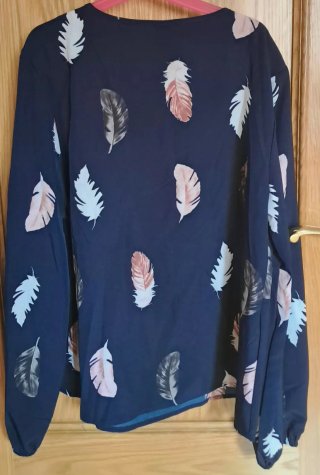 Camisa azul con plumas