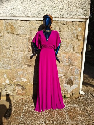 Vestido Largo de Fiesta Gasa Fucsia - AJACCIO