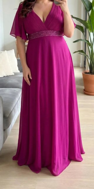 Vestido Largo de Fiesta Gasa Fucsia - AJACCIO