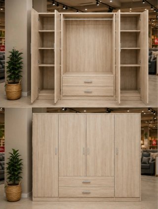 Armario 4 puertas y 2 cajones madera