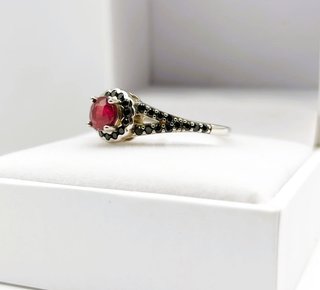 Anillo Plata Rubí y Espinela Negra Natural