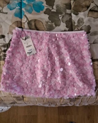 Falda corta lentejuelas rosa Talla S