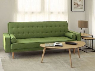 Sofá Cama Verde Tela y Madera