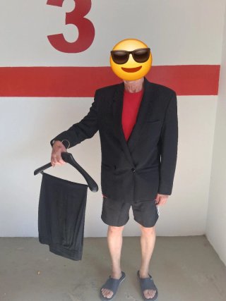 Traje 3 piezas hombre negro/rojo años 90/00