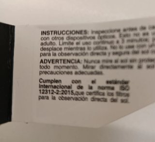 Gafas eclipse solar ISO 12312-2:2015