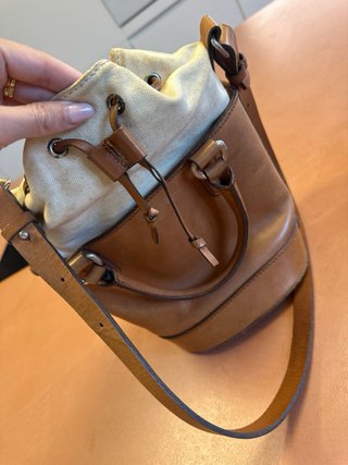Bolso Uterqüe Piel Marrón y Beige
