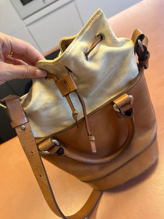 Bolso Uterqüe Piel Marrón y Beige