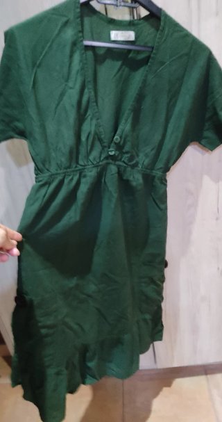 Vestido verde manga corta mujer