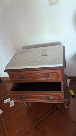 Mesita de noche antigua madera mármol