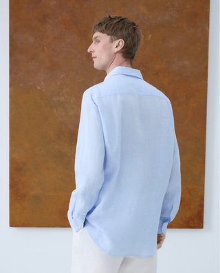 Camisa Lino Hombre Emidio Tucci Azul Claro