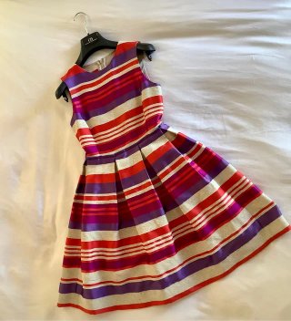 Vestido Carolina Herrera Rayas Morado Rojo