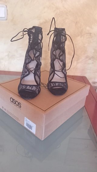 Sandalias ASOS Mujer Tacón Encaje Negro