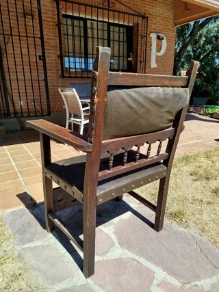 Sillón Frailero Antiguo Madera y Cuero