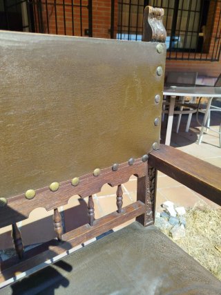 Sillón Frailero Antiguo Madera y Cuero