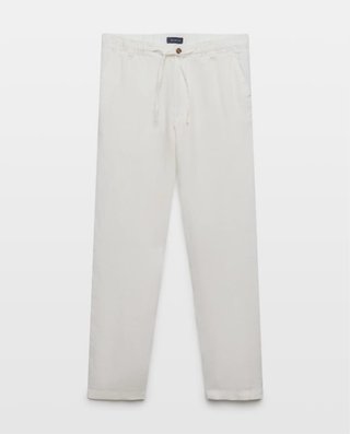Pantalón Lino Hombre Blanco Regular