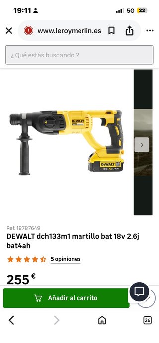 Taladro percutor Dewalt DCH133M1 18V Con bateria 5
