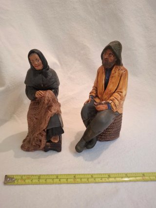Pareja Pescadores Escayola Pintada