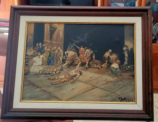 Pintura antigua El martirio de San Sebastián