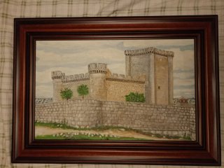 Cuadro de castillo de piedra y madera