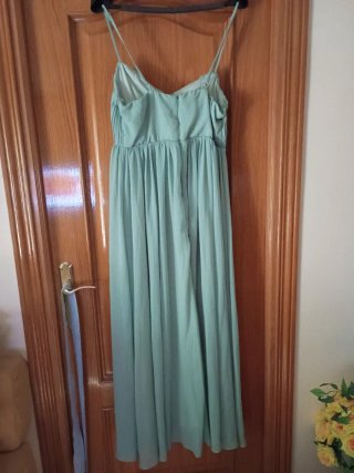 Vestido de fiesta tirantes plisado verde azulado
