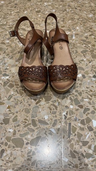 Sandalias cuña mujer marrones talla 38
