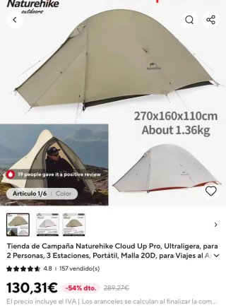 Tienda de campaña Naturehike Cloud Up Pro