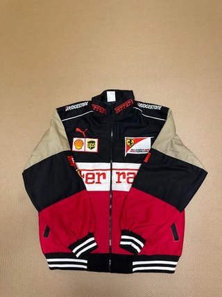 Chaqueta racing negra, roja y beige Ferrari