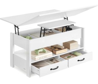 Mesa centro elevable blanca y rosa