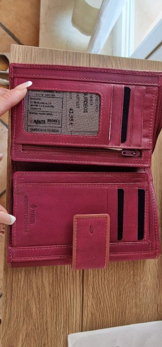 Cartera Menta Piel Auténtica Rosa Morado
