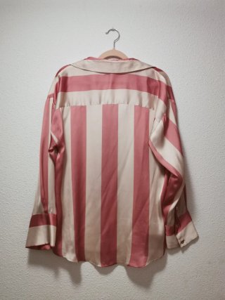 Camisa Zara Rayas Satén Rosa y Blanca