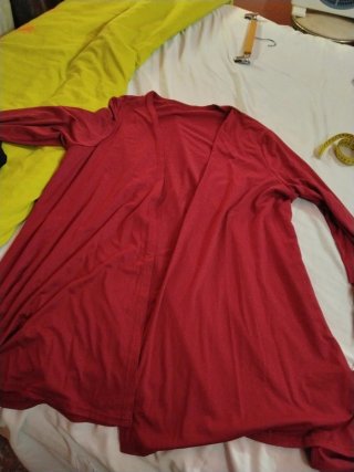 Conjunto pantalón  top y cardigan granate
