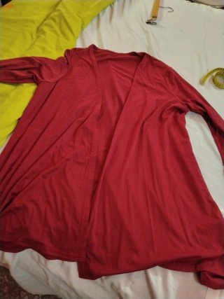 Conjunto pantalón  top y cardigan granate