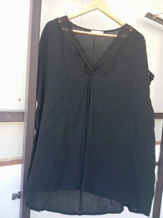 Blusa Verano Mujer Negra Encaje Talla Única