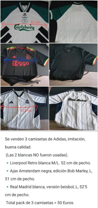 Pack 3 Camisetas Adidas: Liverpool, Ajax, Real Mad