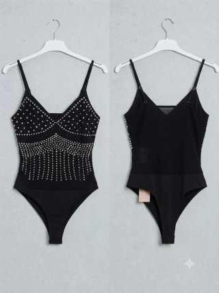 Body mujer pedrería negro talla XS