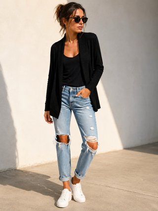 Chaqueta punto Mango Basics negra
