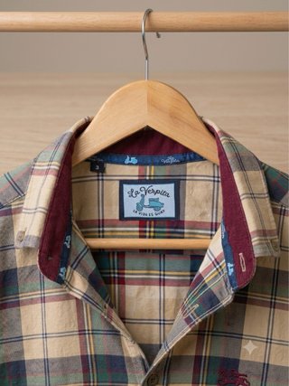 Camisa La Vespita cuadros beige/verde Talla M/3