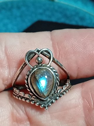 Anillo Plata Ley Labradorita Gota