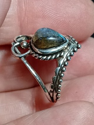 Anillo Plata Ley Labradorita Gota