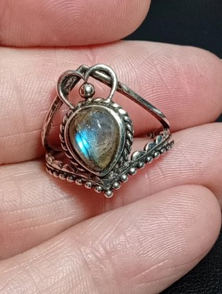 Anillo Plata Ley Labradorita Gota