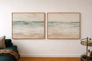 Díptico de cuadros abstractos marinos, óleo.